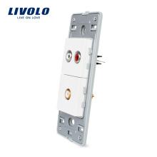 Livolo US Audio 3.5mm and Video Socket With White Pearl Crystal Glass electrical wall socket plugs VL-C5-1ADVD-11
